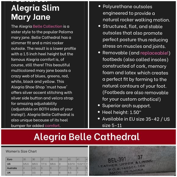 Rainbow Mosaic Mary Janes Alegria Size EU 37 US 7-7.5 Belle Cathedral Bel 391 - Picture 9 of 13